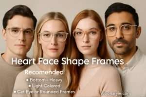 Discover the best eyeglass frames for heart face shapes at Visionaryie.com — stylish round, oval, and cat-eye frames that balance wider foreheads and highlight natural features.