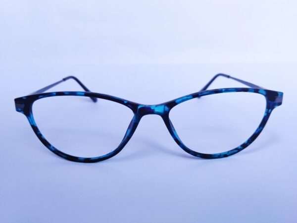 Blue black oval eyeglasses with a sleek metal-acetate frame, lightweight comfort, and modern appeal for men and women.