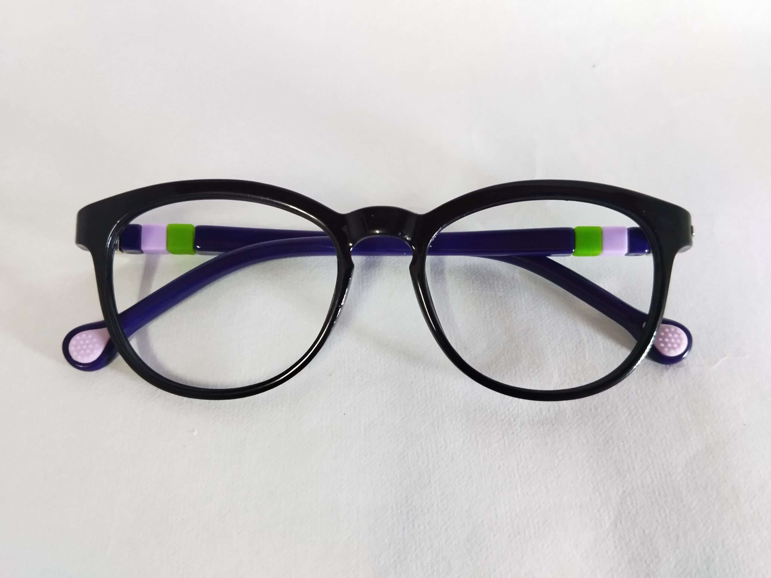 Lightweight black and violet eyeglass frame for children
