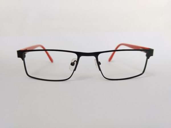 Black Red Metal Rectangle eyeglasses frame with sleek modern design