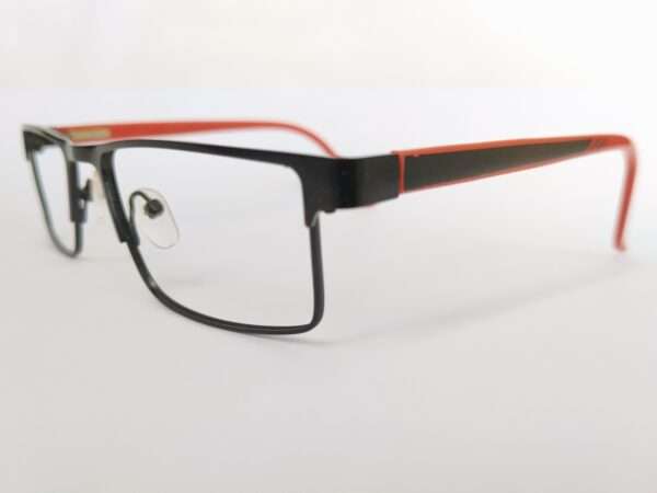 Black Red Metal Rectangle eyeglasses frame with sleek modern design