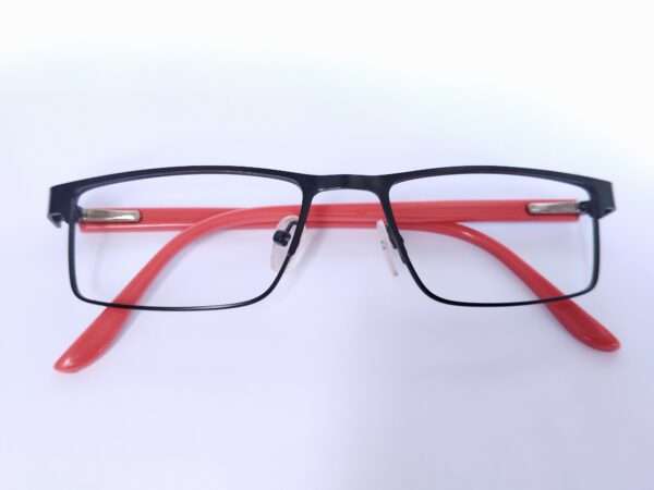 Black Red Metal Rectangle eyeglasses frame with sleek modern design