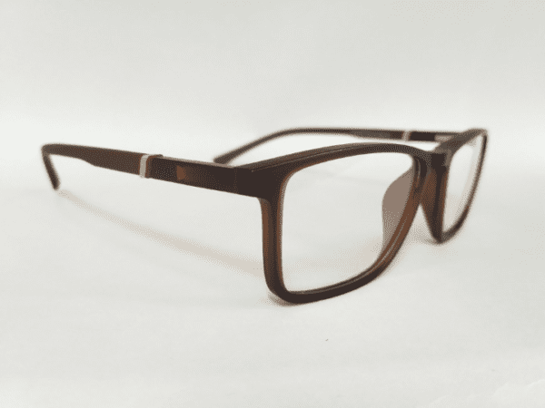 Matte brown eyeglass frame with a sleek, modern design and lightweight construction, suitable for everyday wear