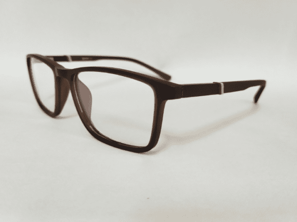 Matte brown eyeglass frame with a sleek, modern design and lightweight construction, suitable for everyday wear