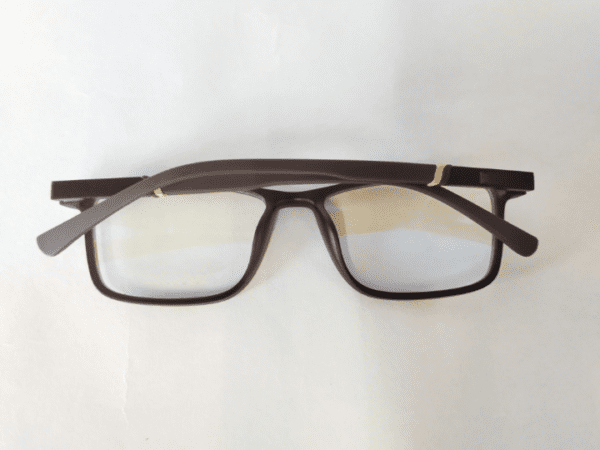 Matte brown eyeglass frame with a sleek, modern design and lightweight construction, suitable for everyday wear