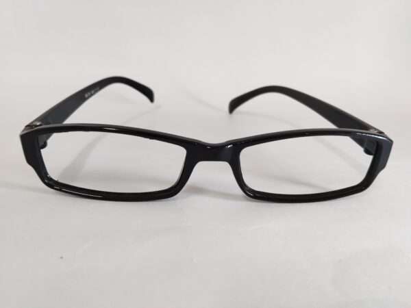 Black rectangular eyeglass frames with a modern, minimalist design