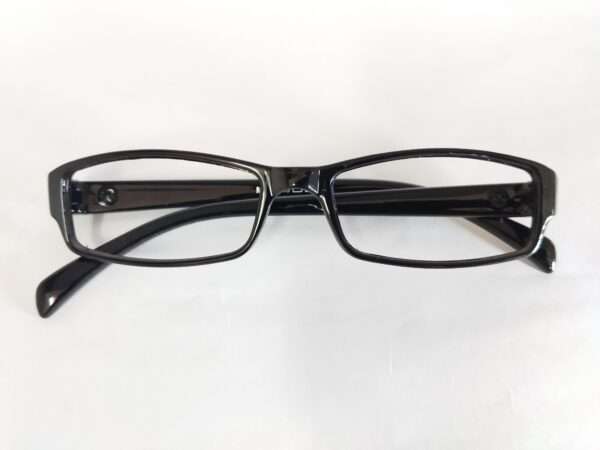 Black rectangular eyeglass frames with a modern, minimalist design