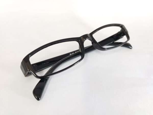 Black rectangular eyeglass frames with a modern, minimalist design