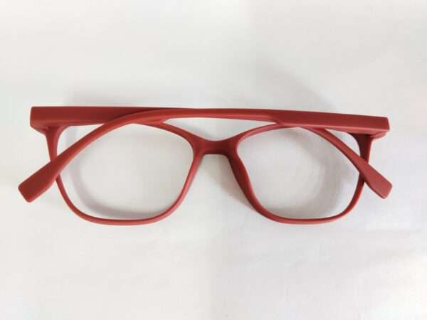 Matte maroon eyeglass frames with a modern design