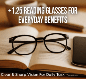 Plus 1.25 Reading Glasses at Visionaryie.com – lightweight, durable, and stylish frames for men and women with mild vision correction, available with blue light filter and anti-glare options for comfortable daily use.