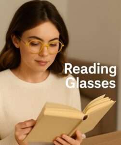 Close-up of designer reading glasses for women from Visionaryie