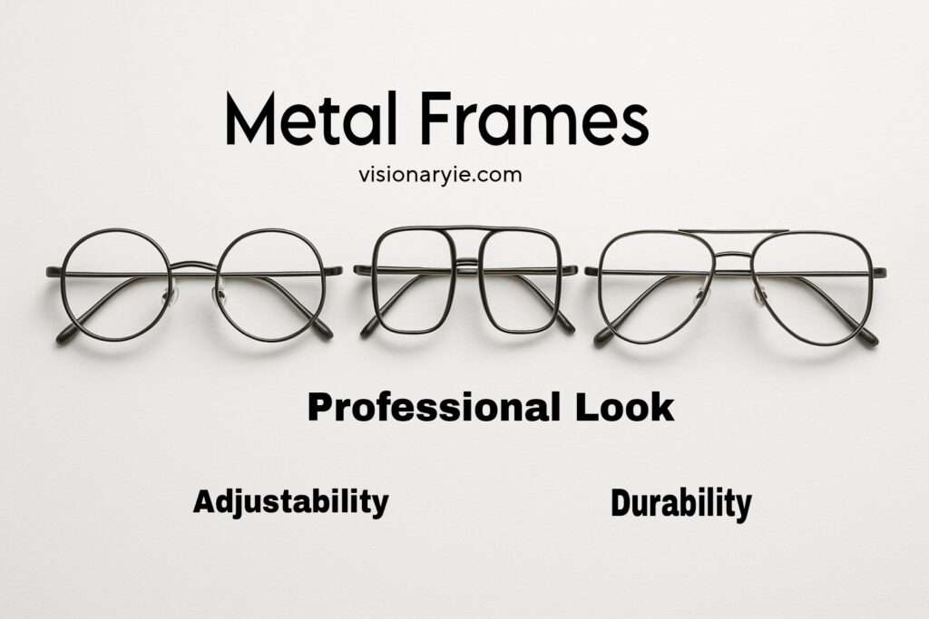 Learn about eyeglass frame materials at Visionaryie.com — compare metal, acetate, and TR90 frames to find the perfect balance of style, durability, and comfort.