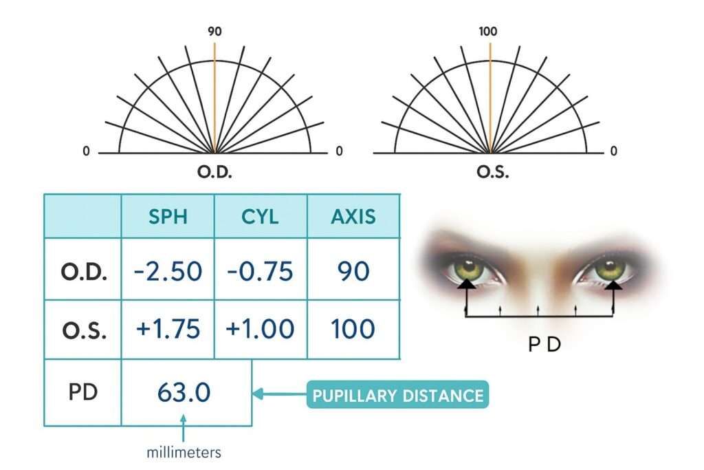 Pupillary Distance (PD) is the measurement in millimeters between the centers of your pupils. Essential for accurate lens alignment and clear vision in prescription glasses.