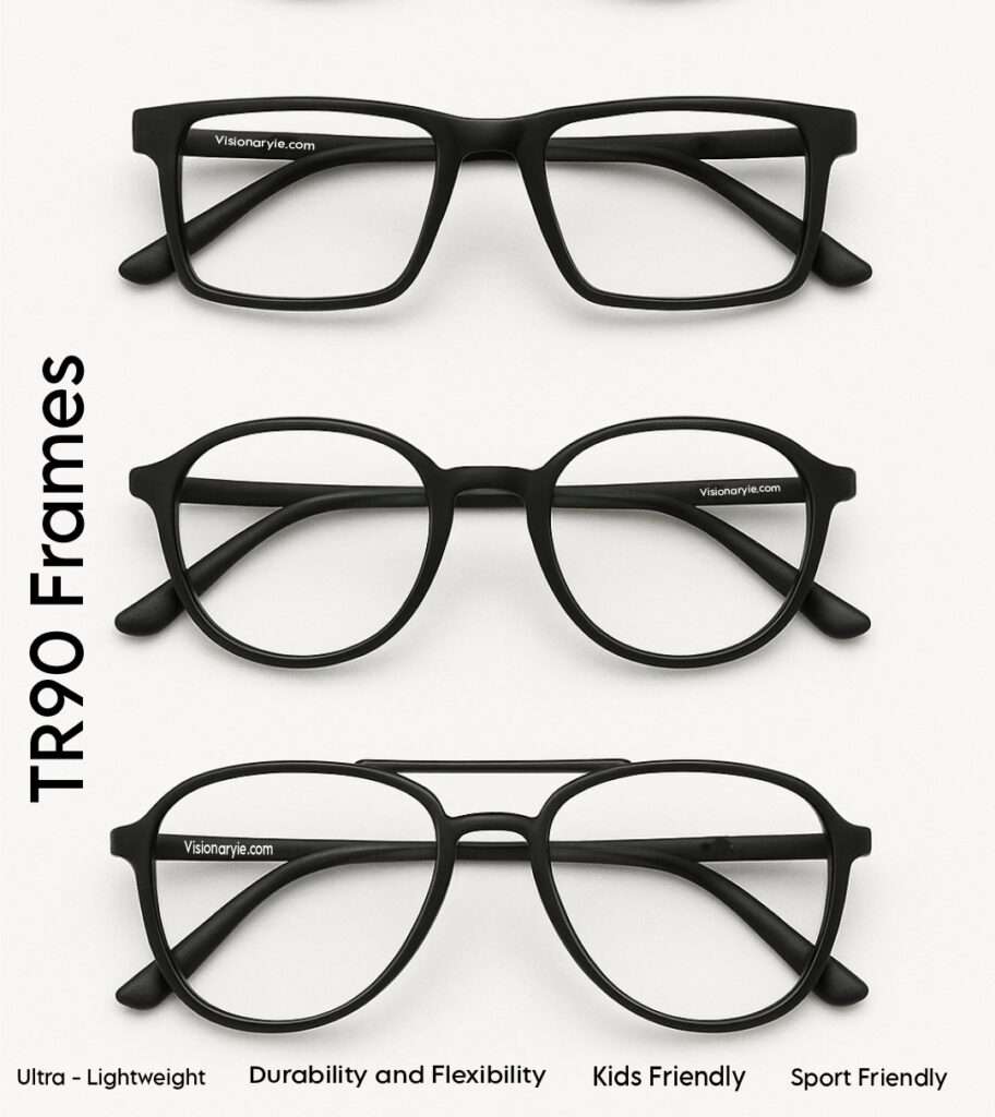 Discover TR90 eyeglass frames at Visionaryie.com — ultra-lightweight, flexible, and durable eyewear designed for everyday comfort and modern style.