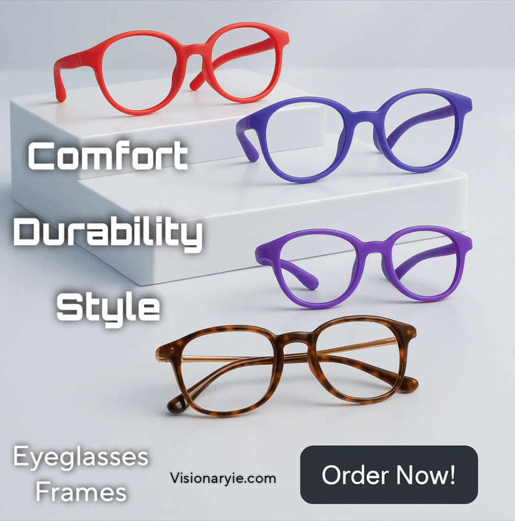 Discover different eyeglass frame materials at Visionaryie.com — from lightweight titanium and durable acetate to flexible plastic and stylish metal frames, crafted for comfort, strength, and fashion.