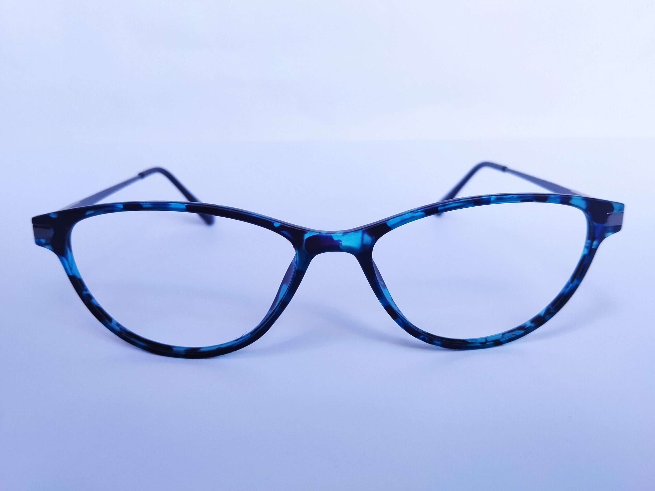 Blue Acetate Cat Eye Stylish Reading Glasses with polished blue acetate frame, lifted cat-eye design, and clear magnifying lenses for stylish daily reading.