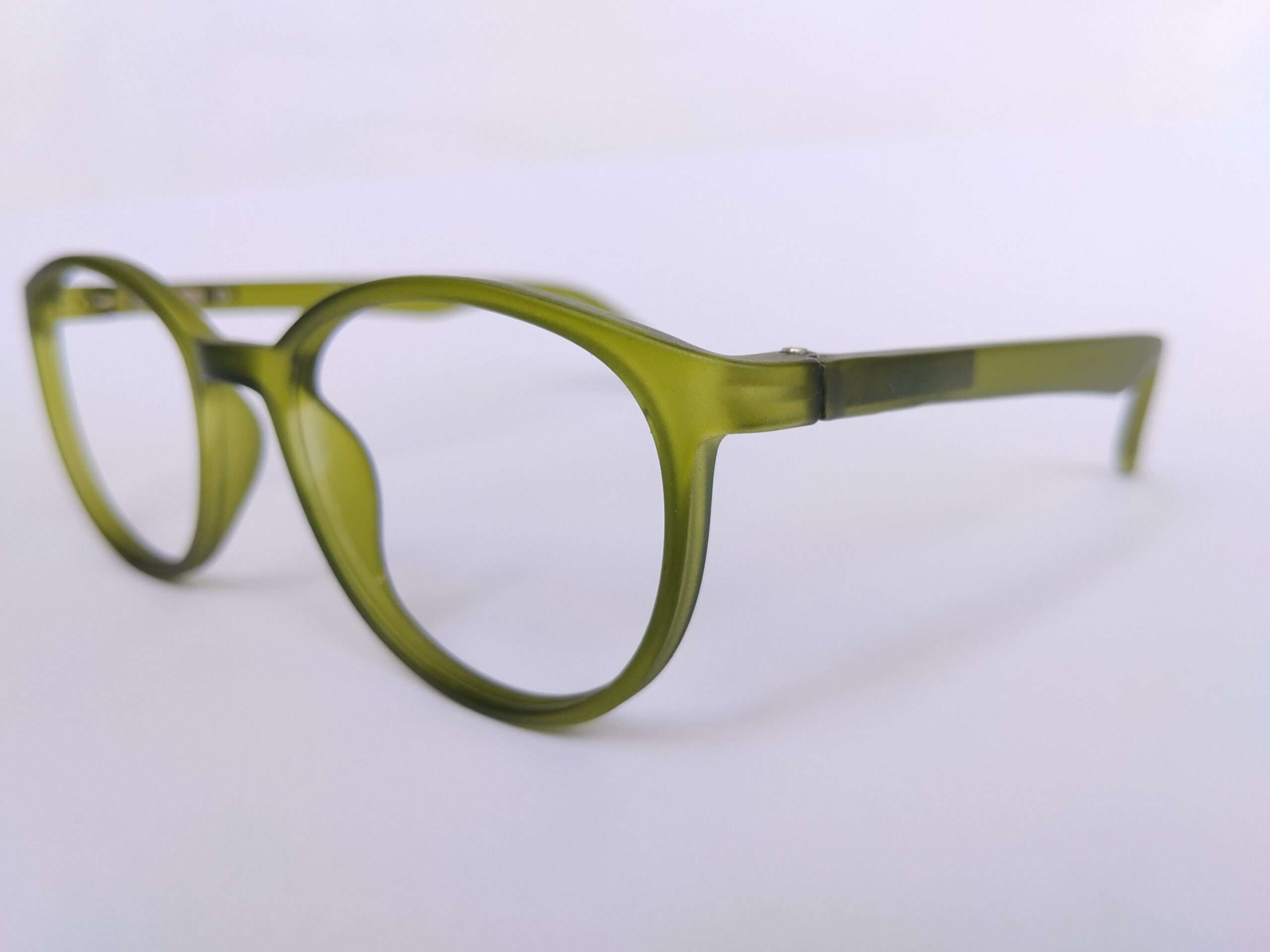 Olive Green Reading Glasses featuring a lightweight olive-green frame, smooth shaping, and clear Progressive glasses designed for daily reading comfort.
