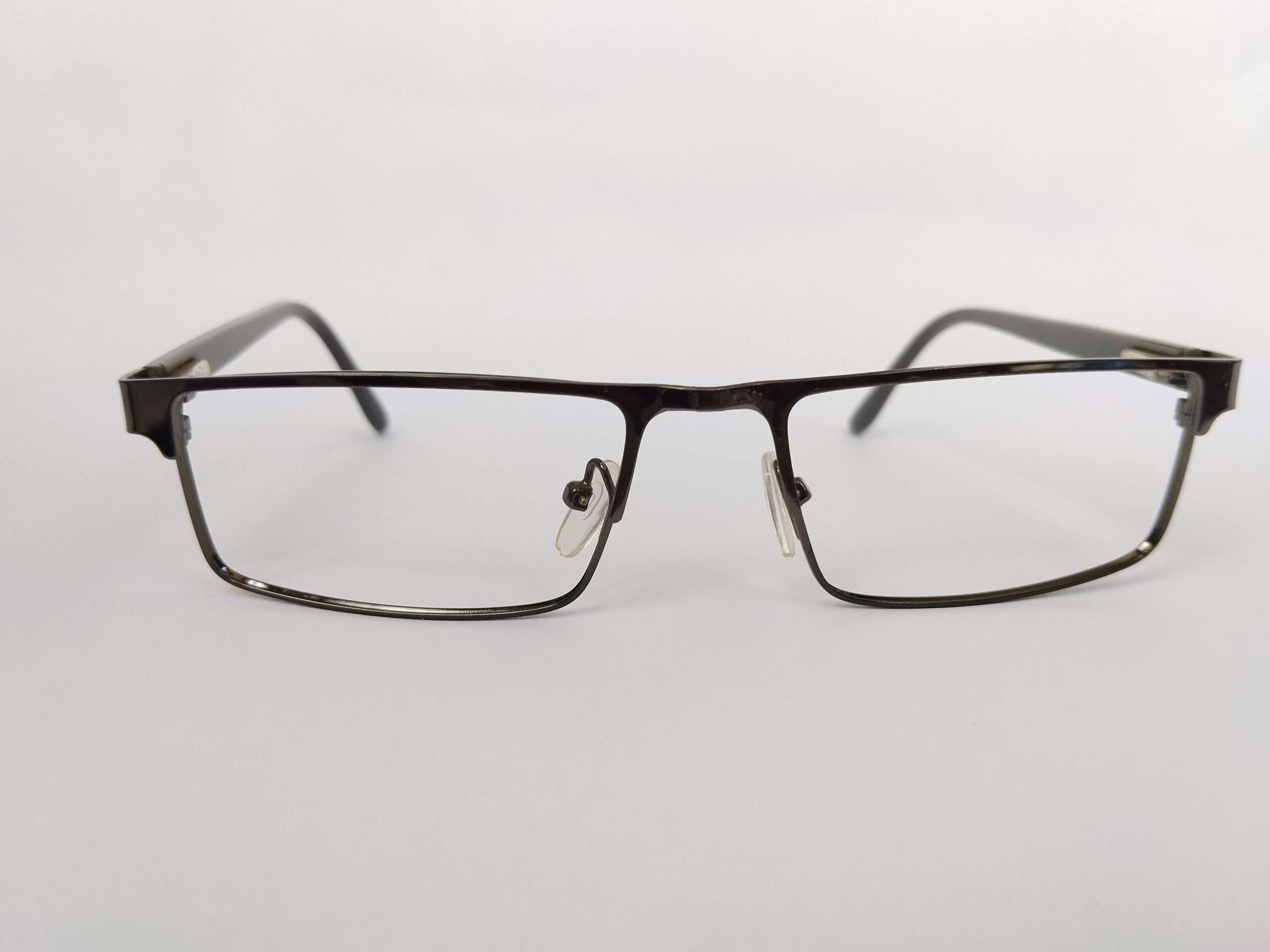 Black grey metal full frame reading eye prescription glasses with sleek metallic detailing