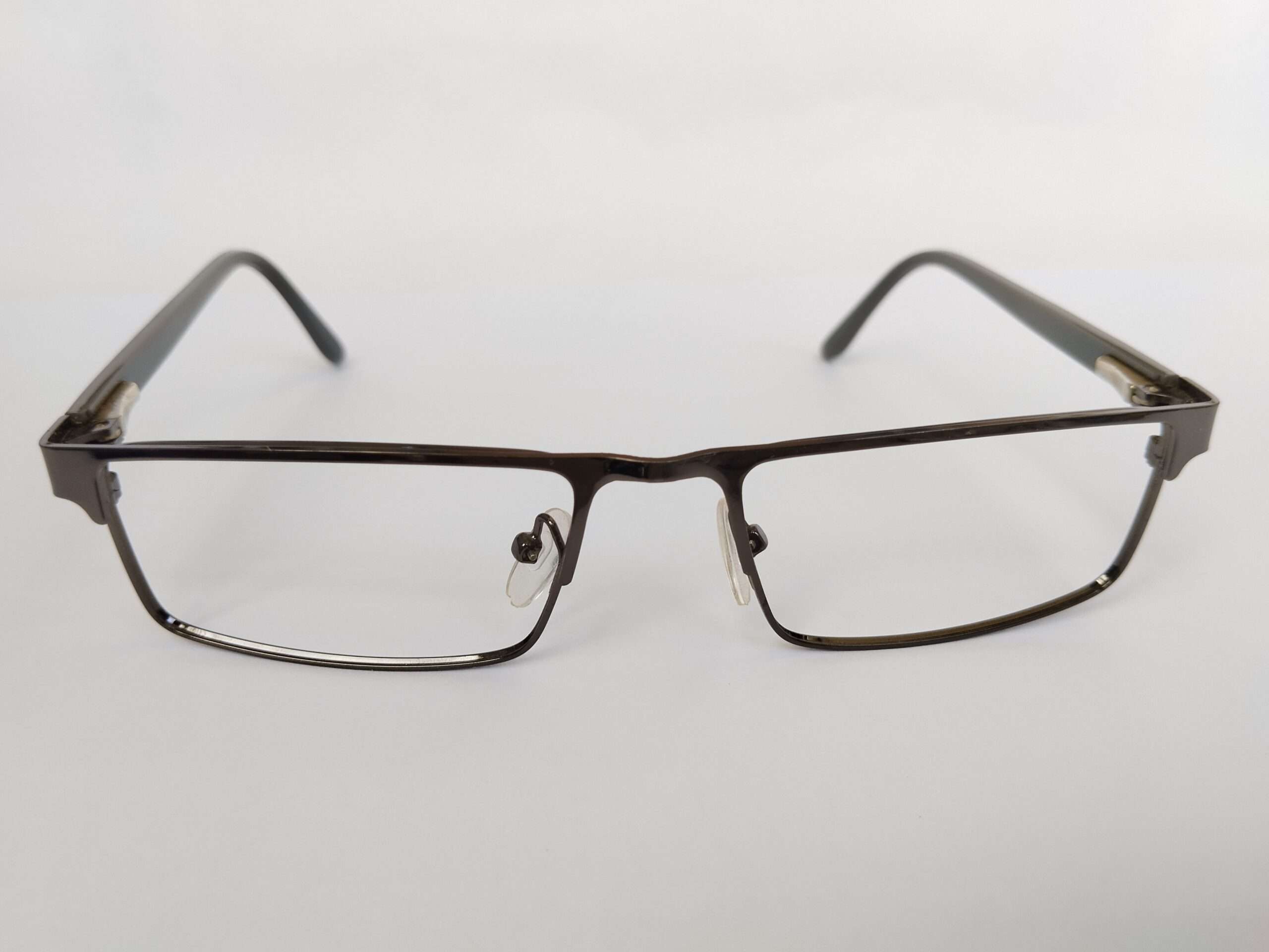 Black grey metal full frame reading eye prescription glasses with sleek metallic detailing