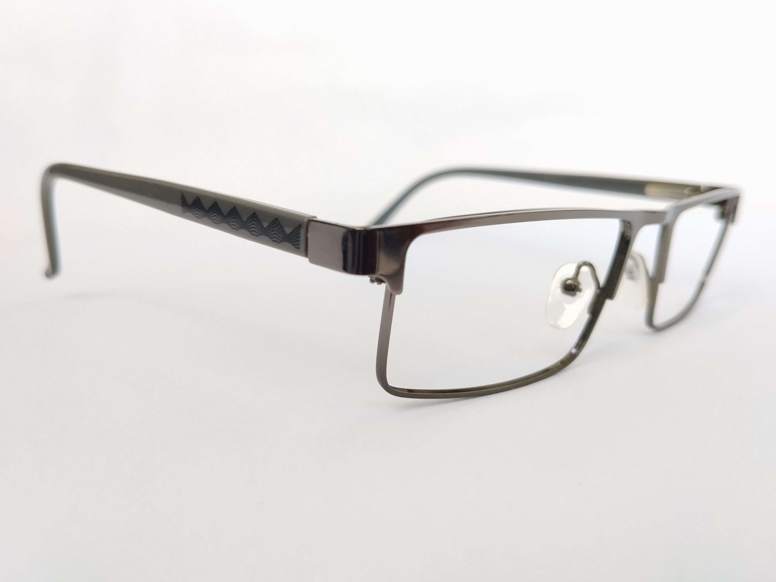 Black grey metal full frame reading eye prescription glasses with sleek metallic detailing