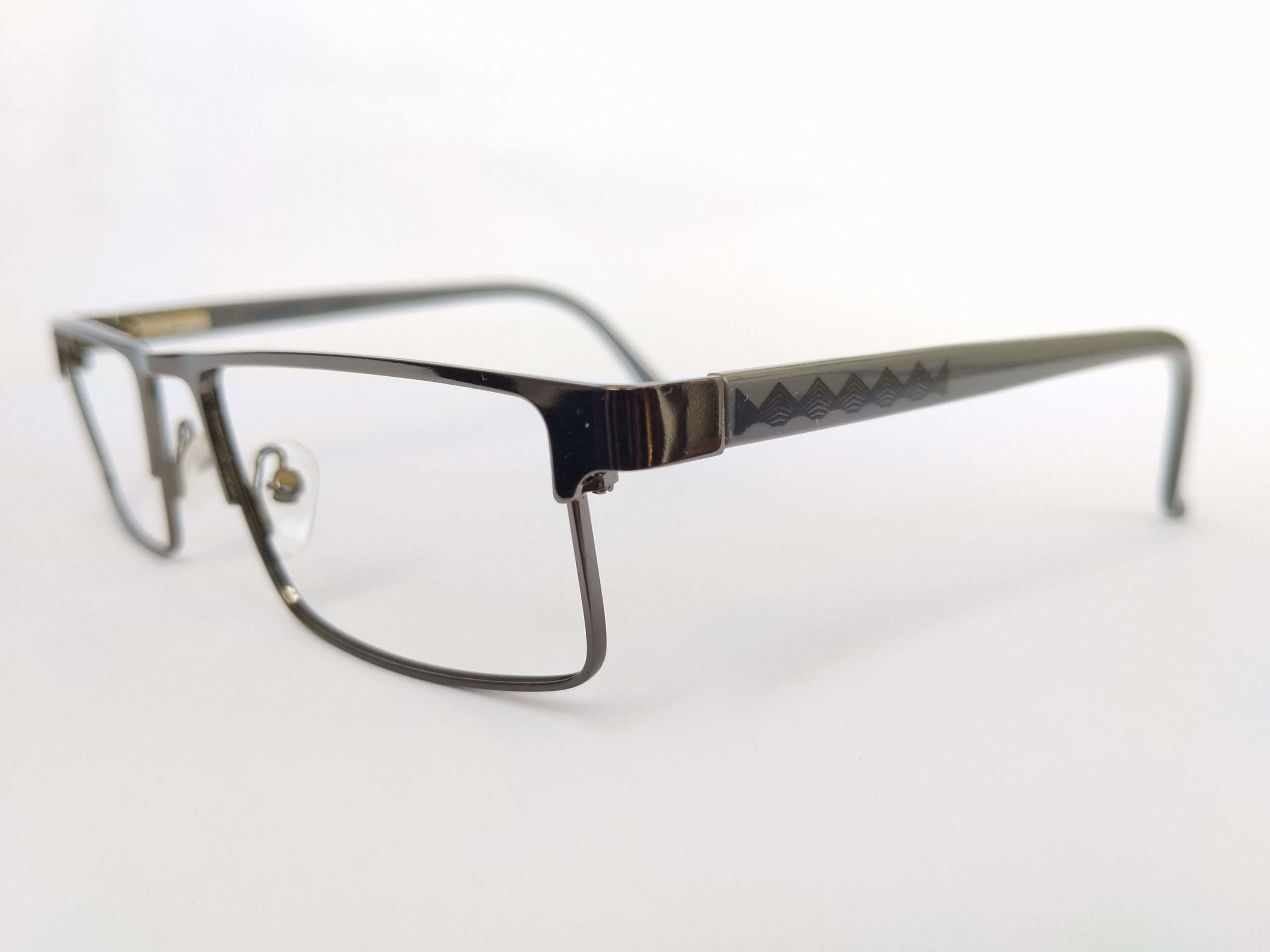 Black grey metal full frame reading eye prescription glasses with sleek metallic detailing