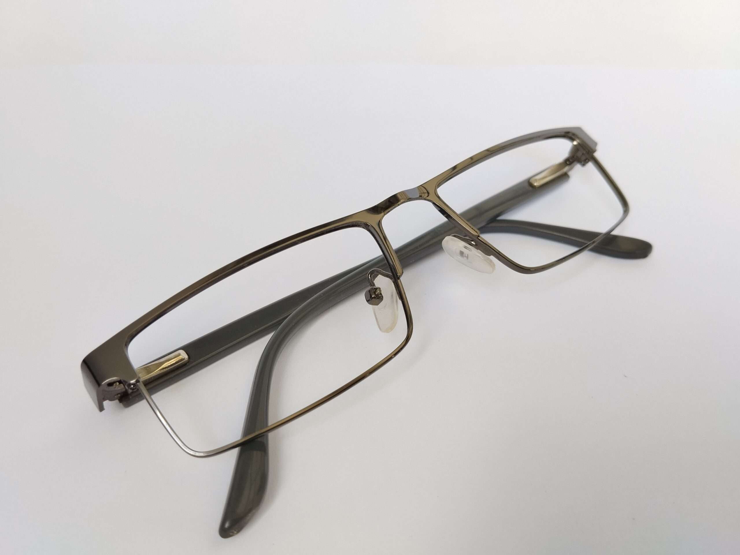 Black grey metal full frame reading eye prescription glasses with sleek metallic detailing
