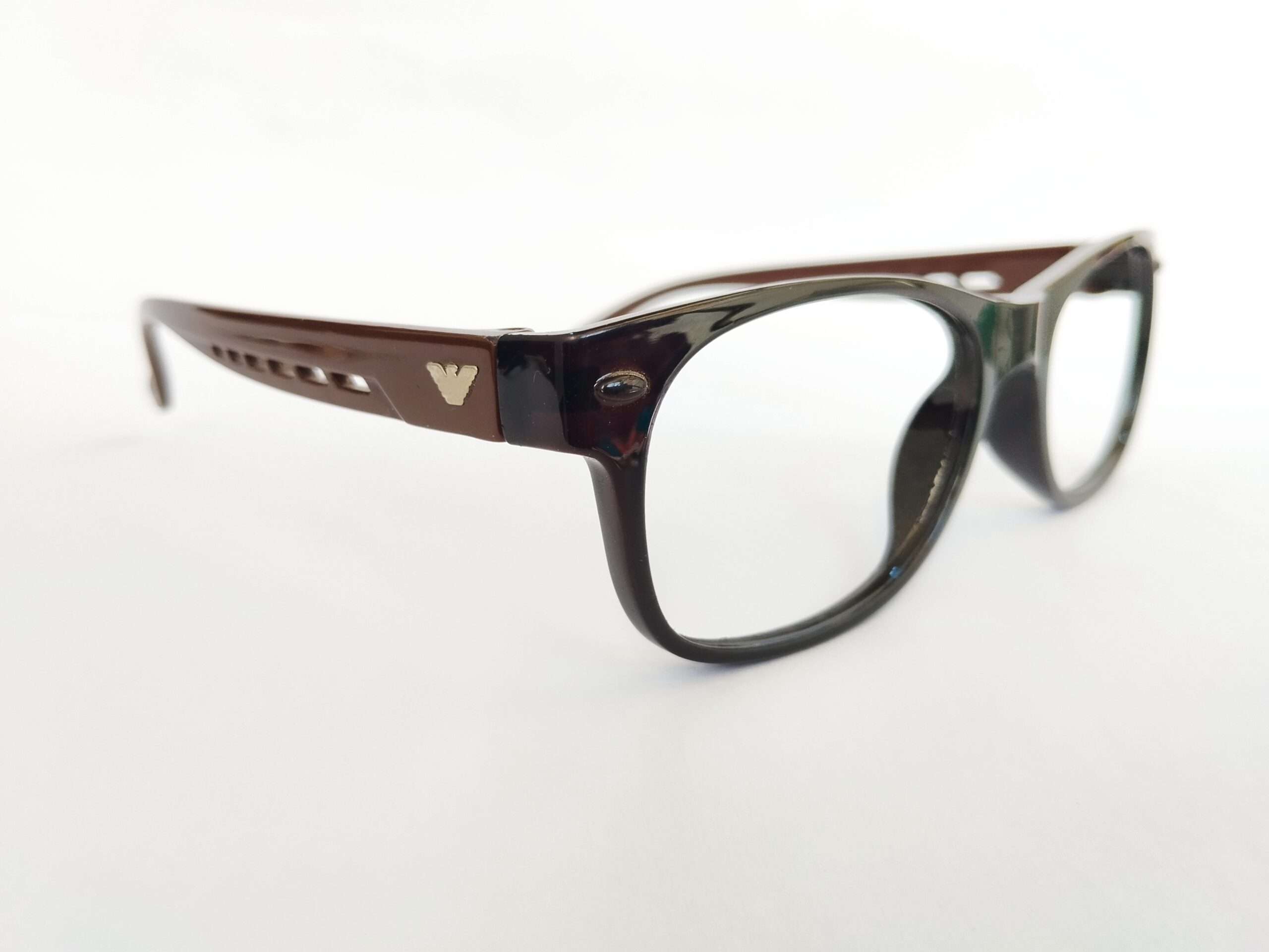 Black square frame glasses with brown dual-tone design and modern lightweight frame