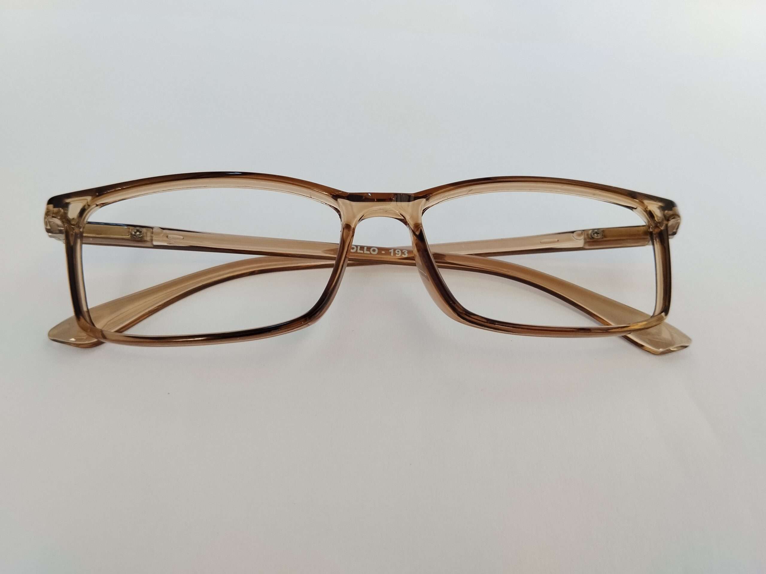 Light brown rectangle computer protection glasses with warm-toned frame and sleek digital-friendly design.