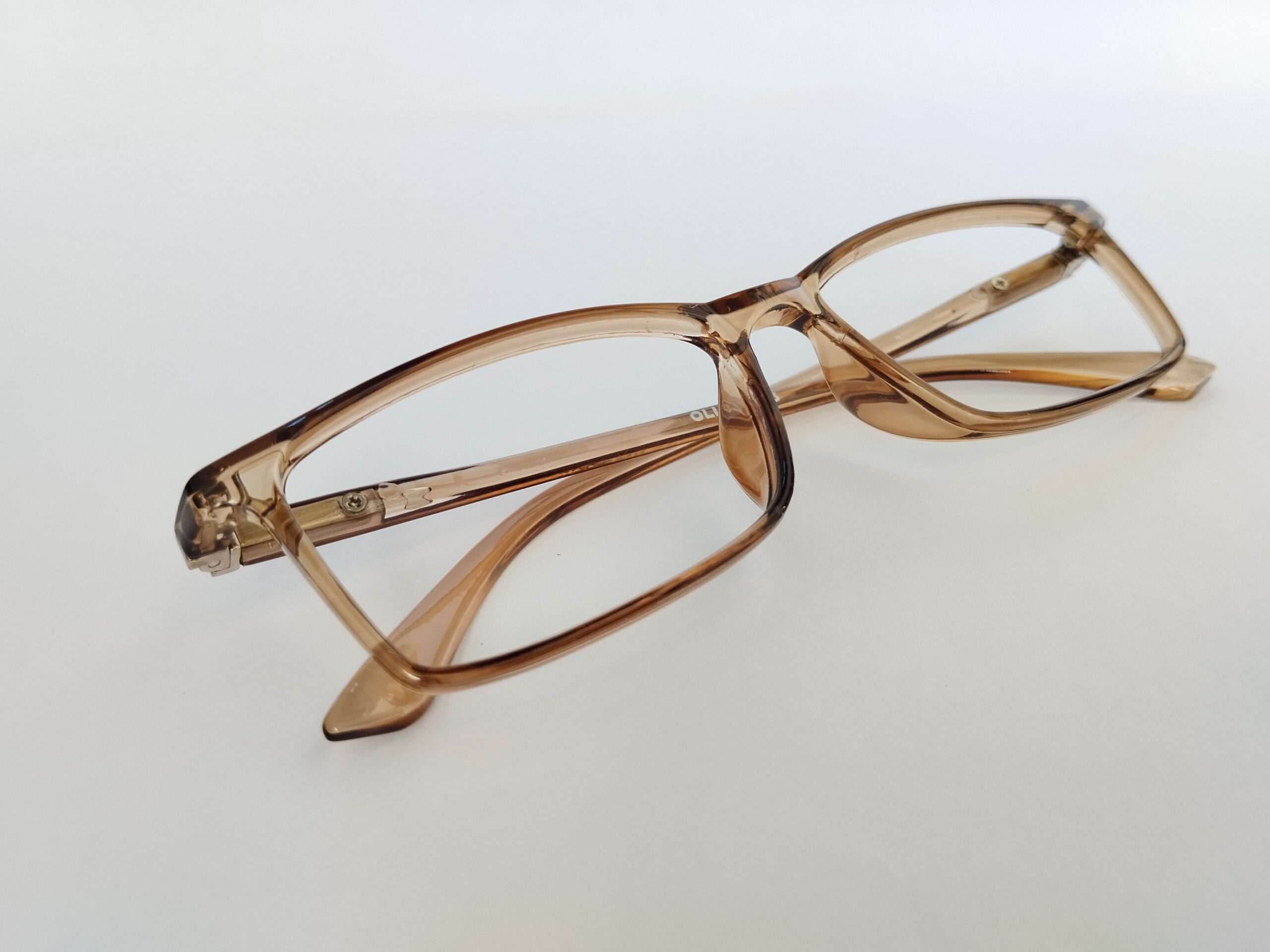 Light brown rectangle reading glasses with a slim, modern, lightweight frame.