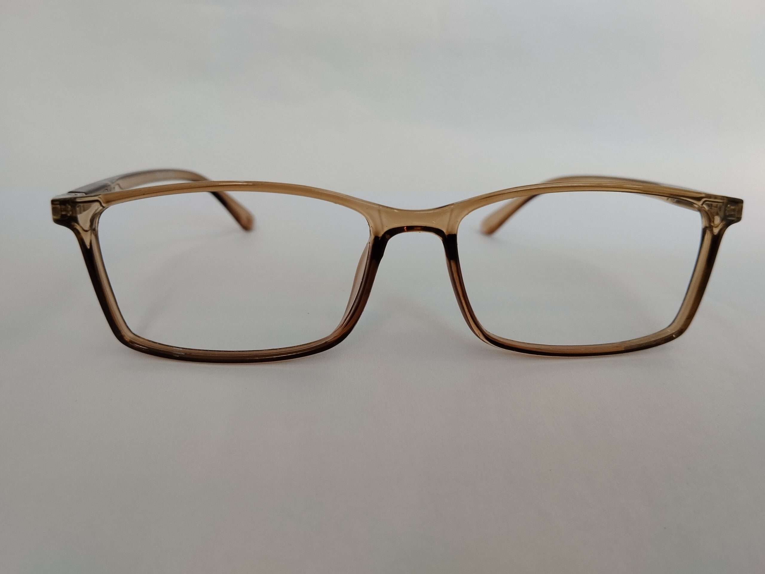 Light brown rectangle reading glasses with a slim, modern, lightweight frame.