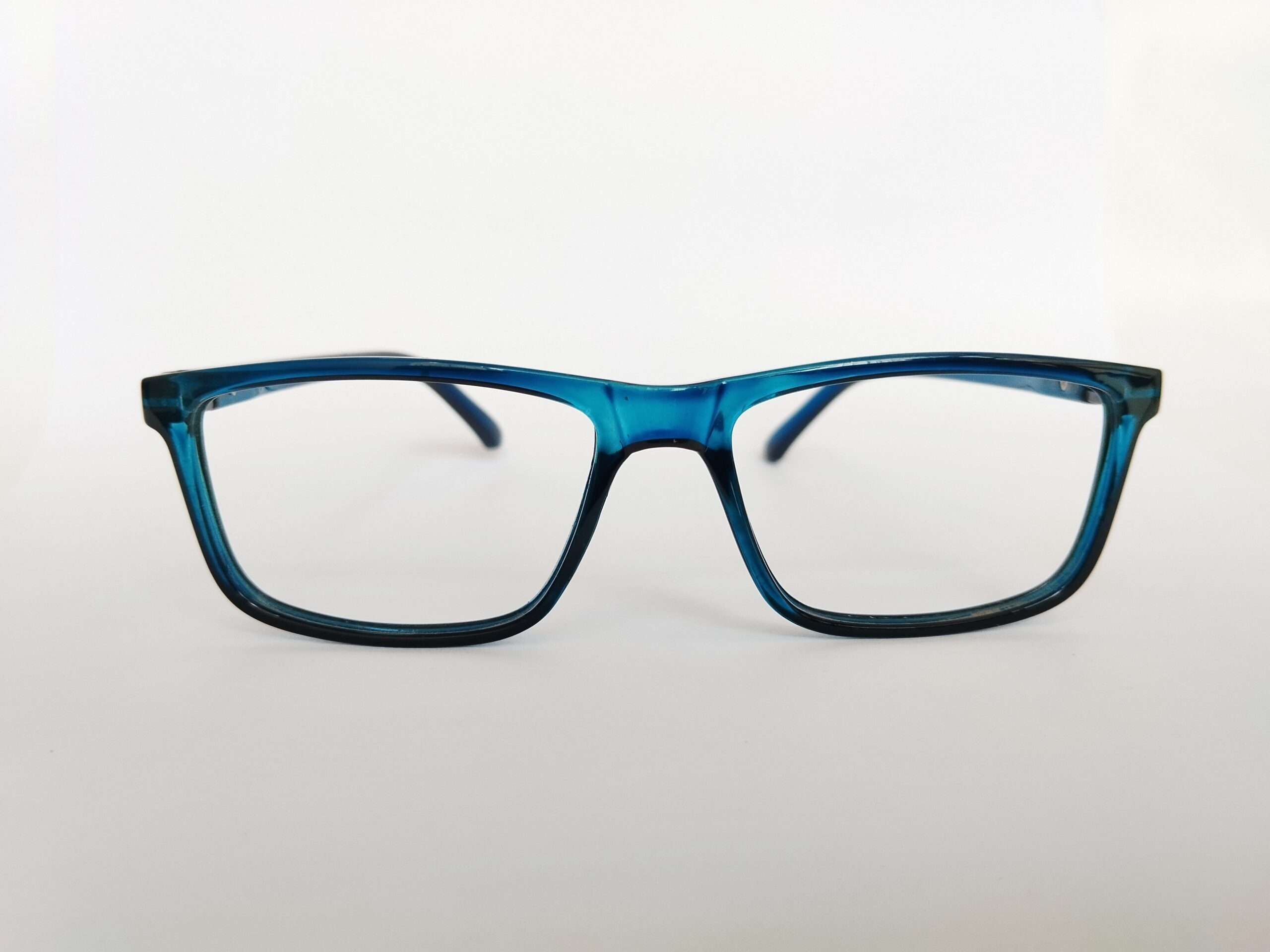 Dark blue square eyeglass frames with modern design suitable for men and women