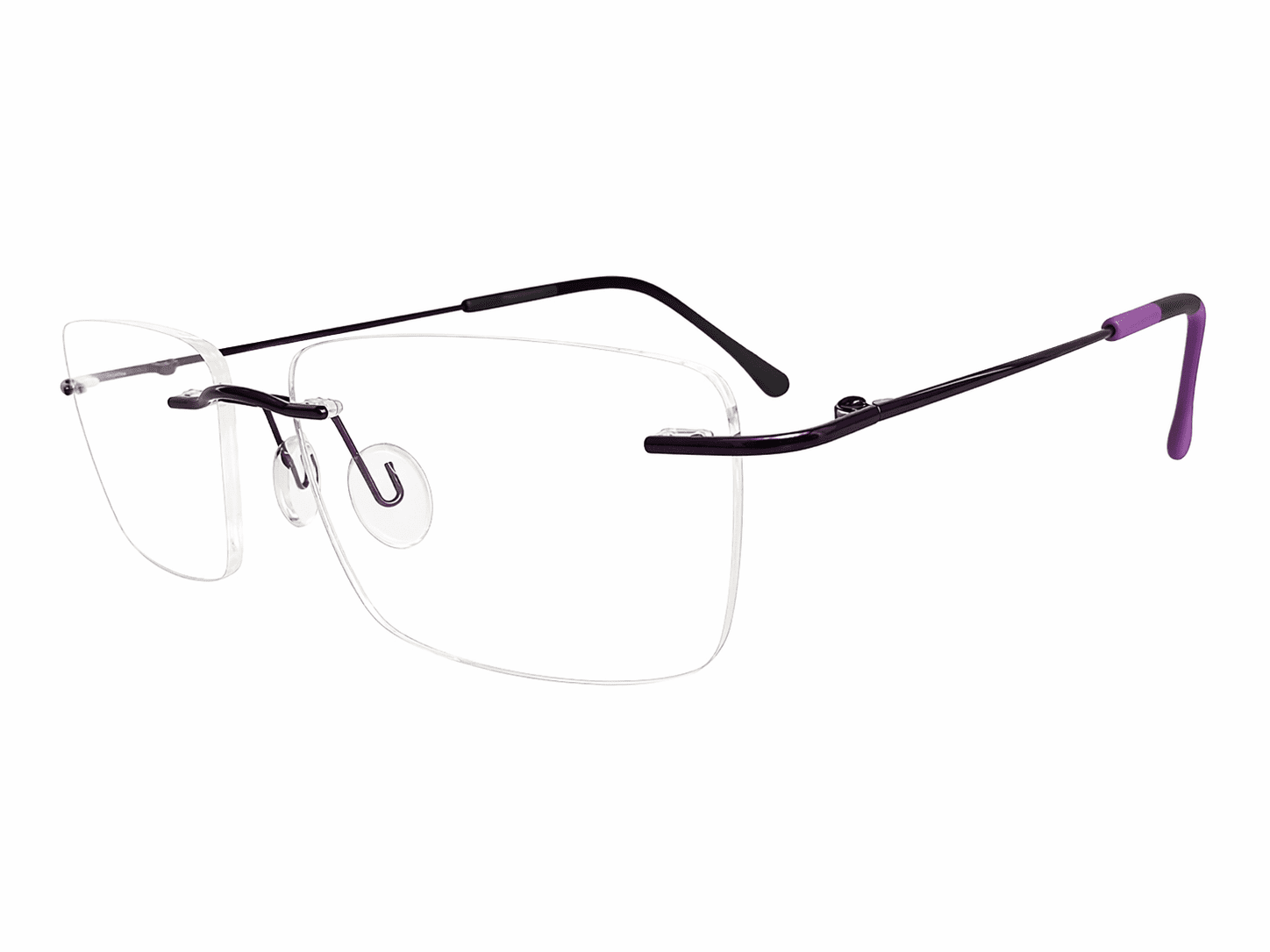 Frameless violet black rectangle eyeglasses with premium lightweight stylish design
