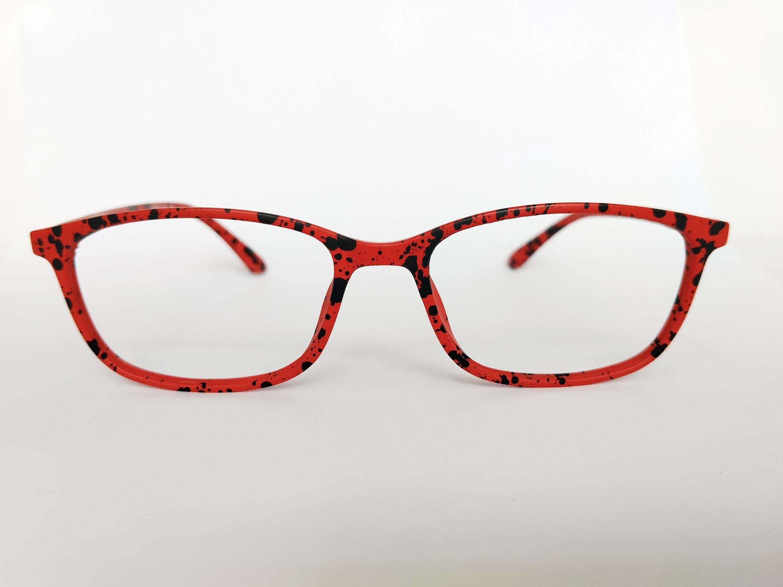 Black textured red eyeglasses with stylish dual tone frame design suitable for men and women
