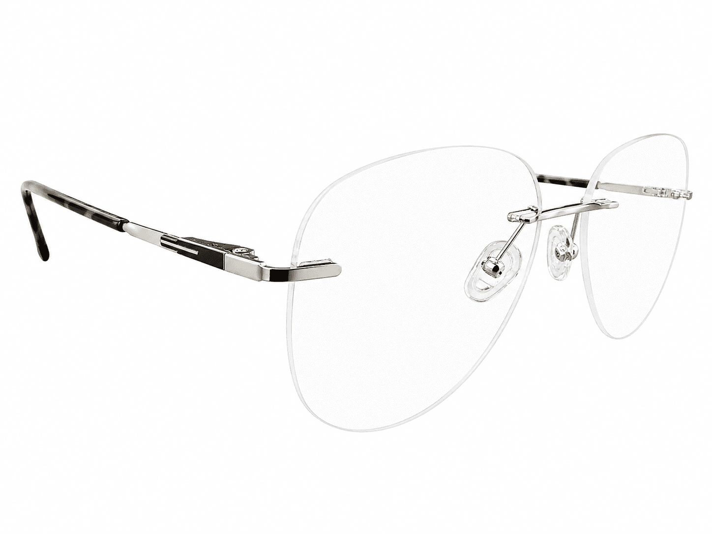 Frameless aviator silver tortoiseshell round bifocal reading glasses with lightweight modern design and clear reading lenses