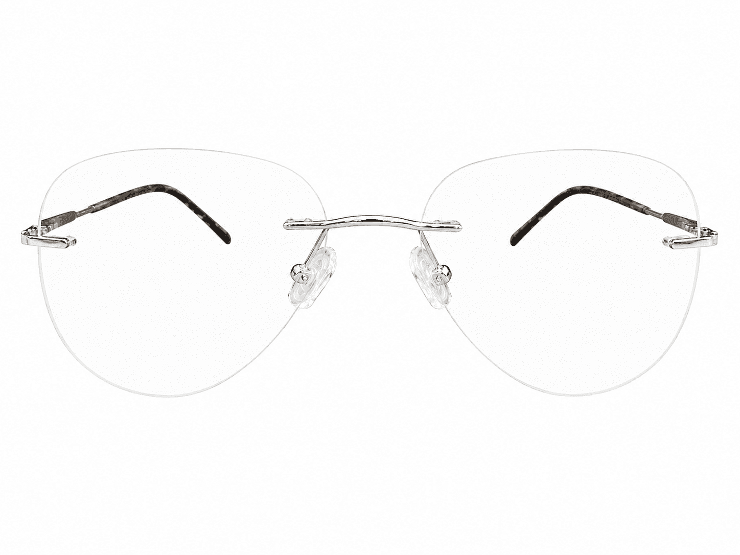 Frameless aviator glasses silver tortoiseshell frames with lightweight premium design suitable for prescription lenses and everyday wear