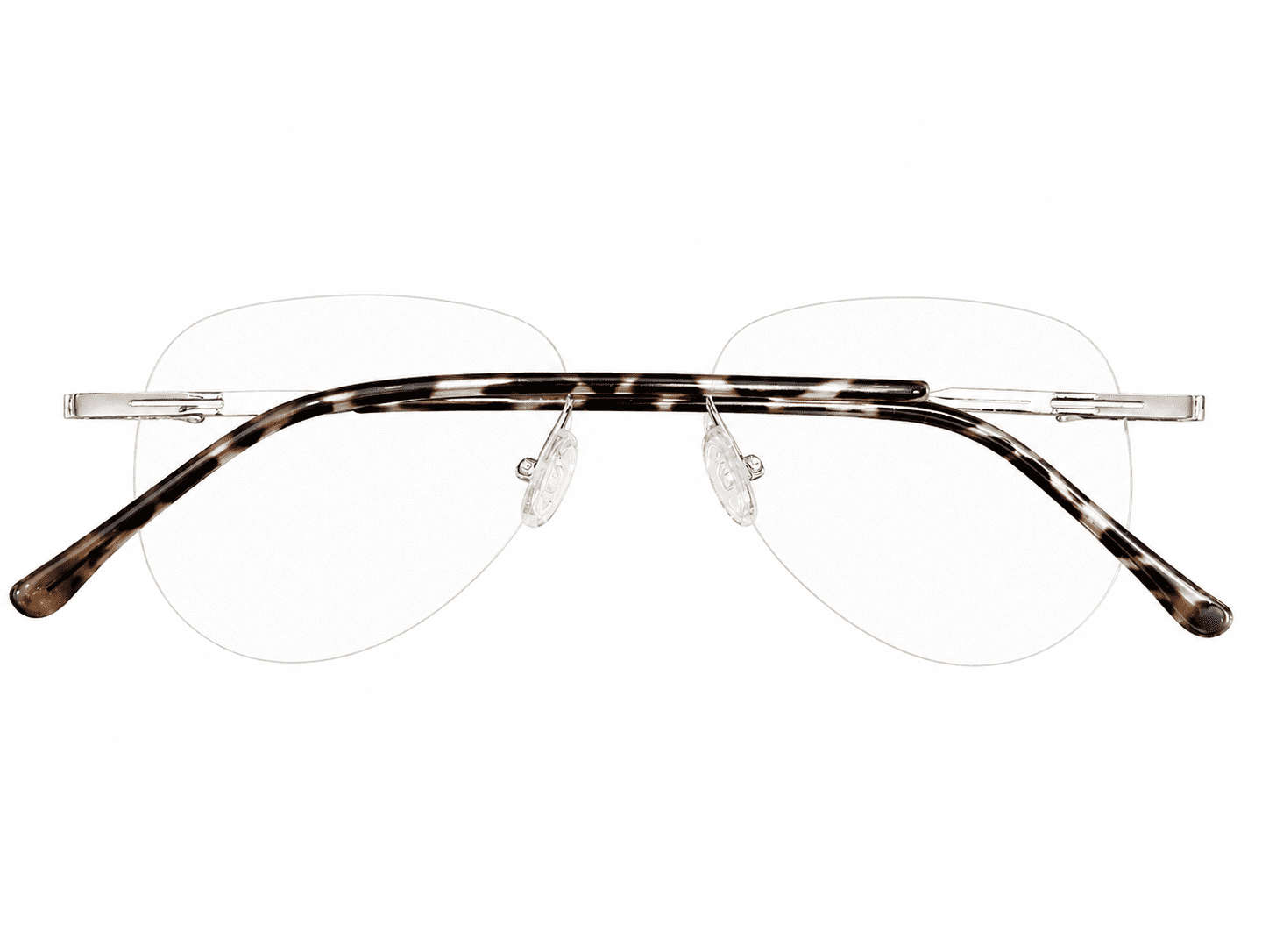 Frameless aviator silver tortoiseshell round bifocal reading glasses with lightweight modern design and clear reading lenses