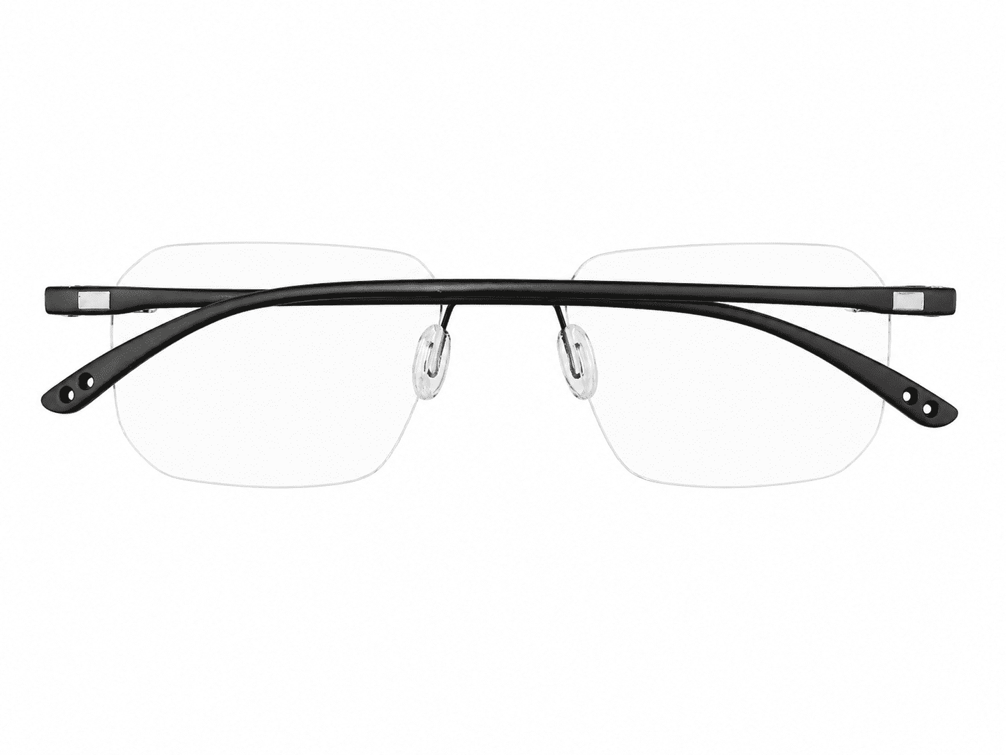 Matt black rimless rectangle glasses frames with lightweight rimless design suitable for prescription lenses and everyday wear