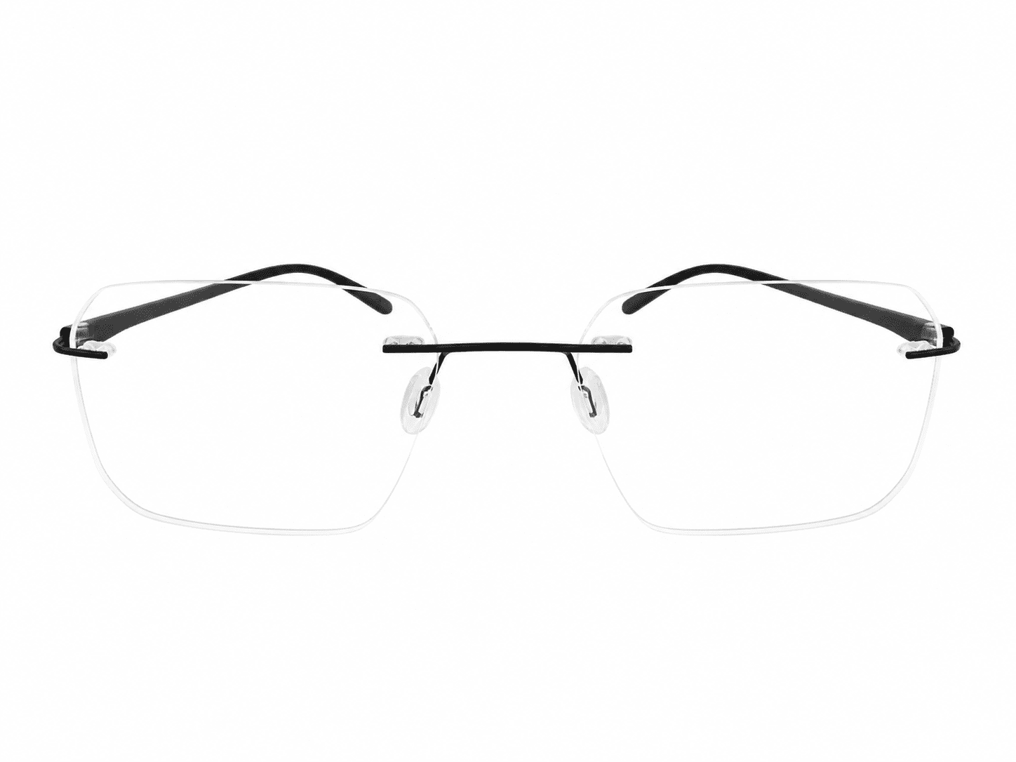 Frameless matt black prescription glasses with lightweight minimalist design suitable for men and women