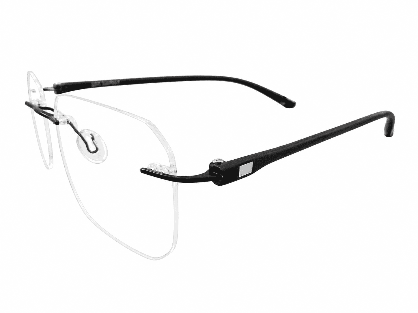 Matt black rimless rectangle glasses frames with lightweight rimless design suitable for prescription lenses and everyday wear