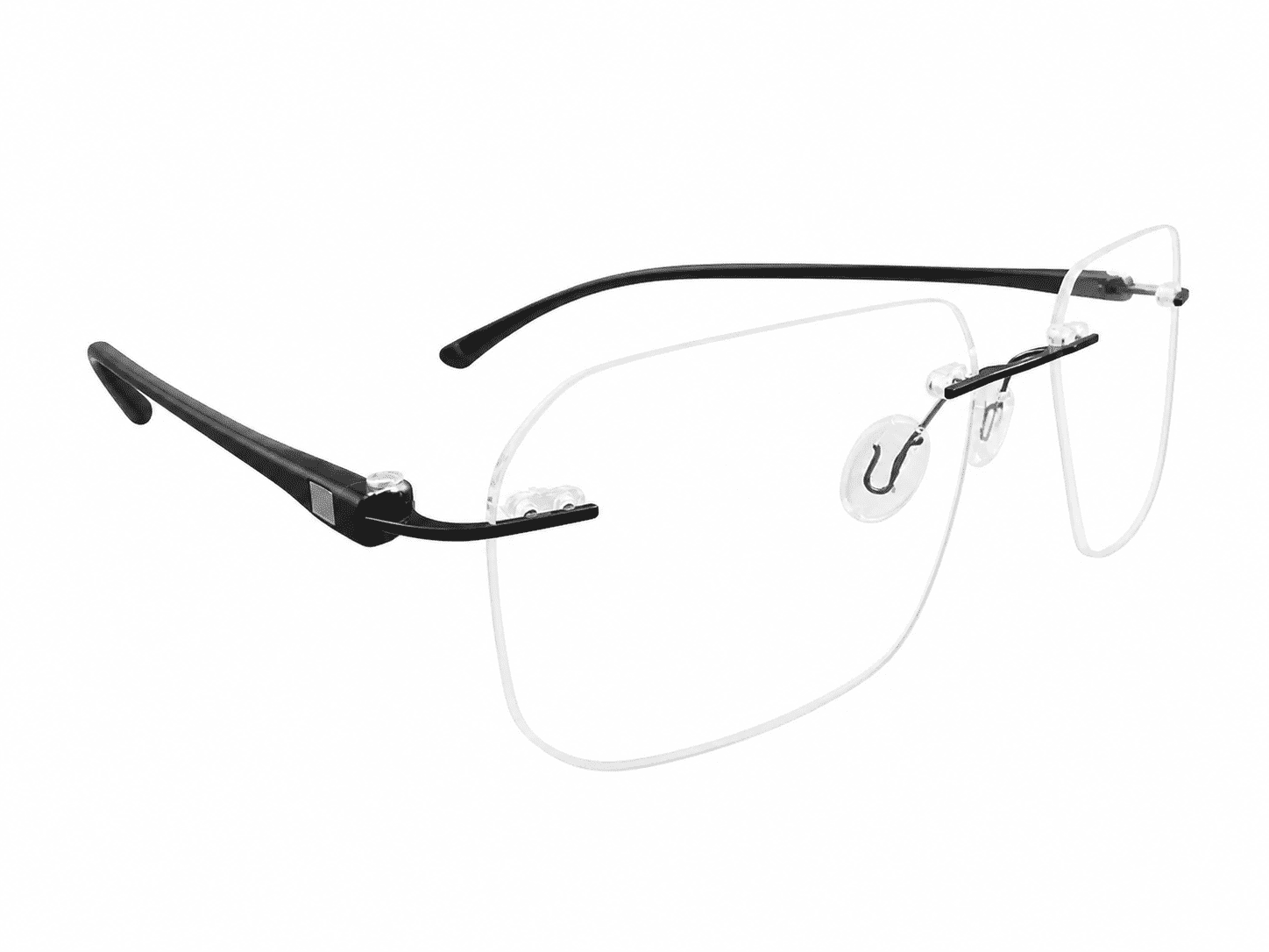 Frameless Matt Black Rectangle Eyeglasses - Image 4