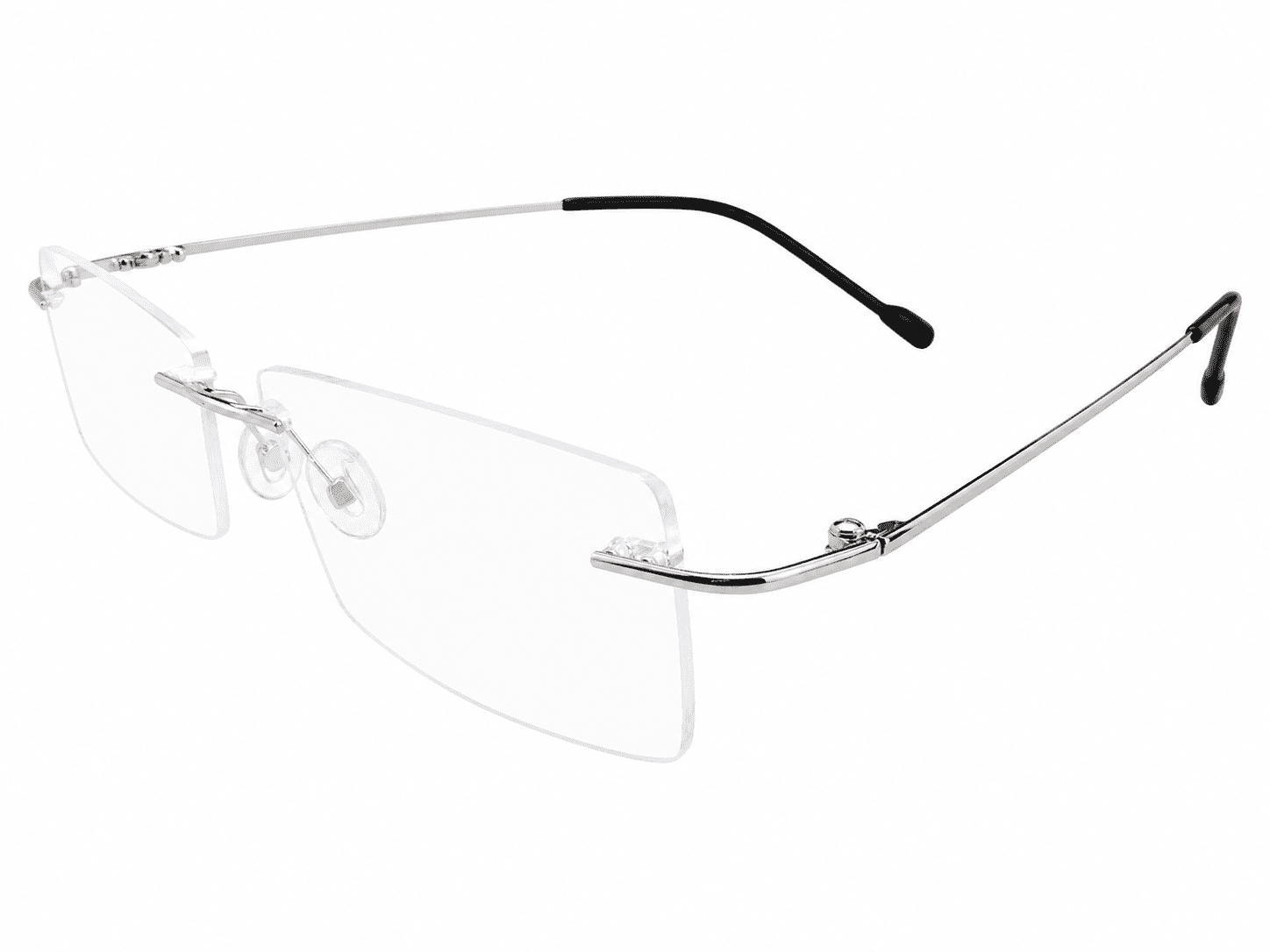 Soft edge silver black rimless frames with lightweight rimless design suitable for prescription lenses and everyday wear