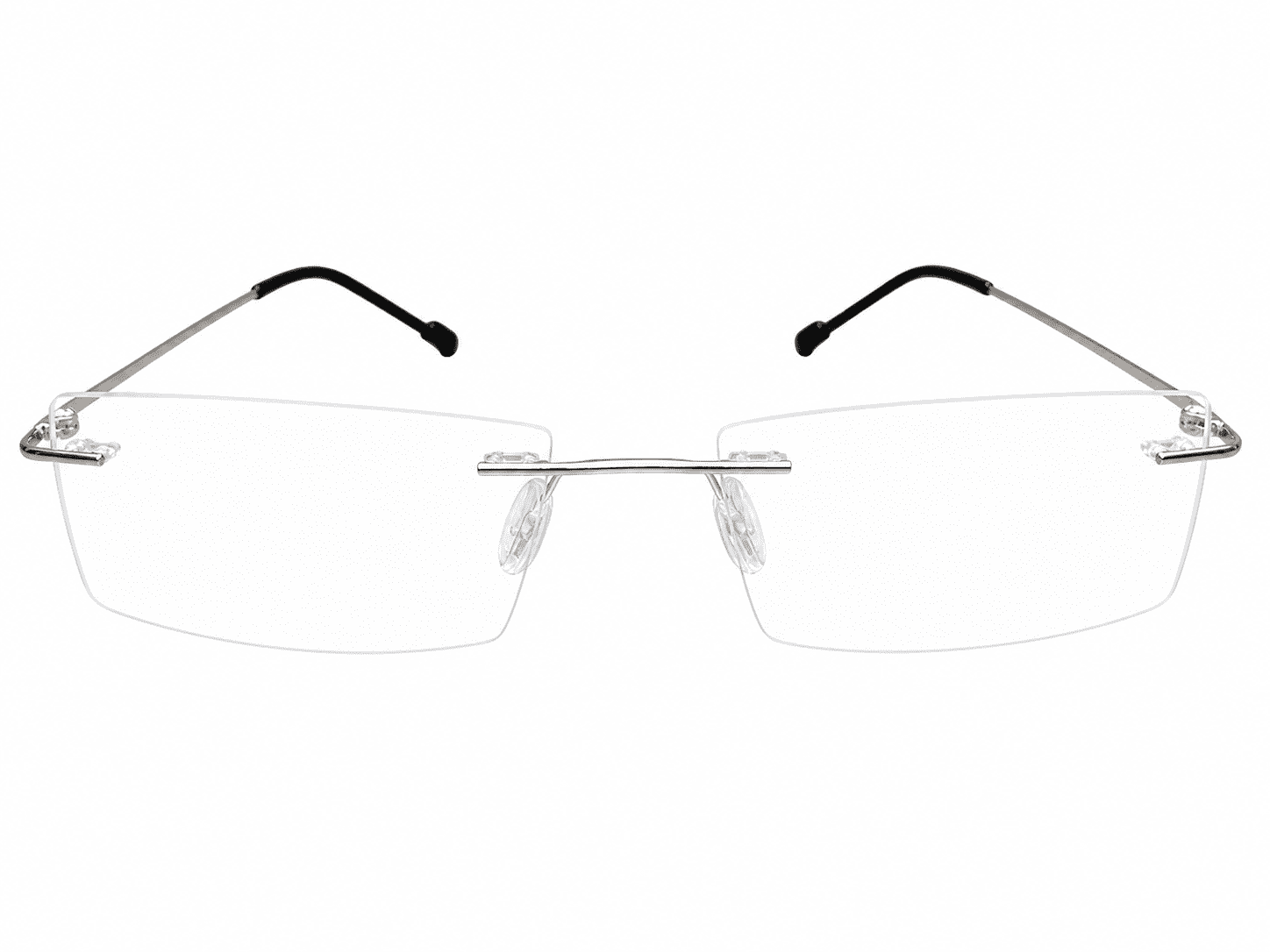 Frameless silver black rectangle pc glasses with lightweight modern design and blue light protection
