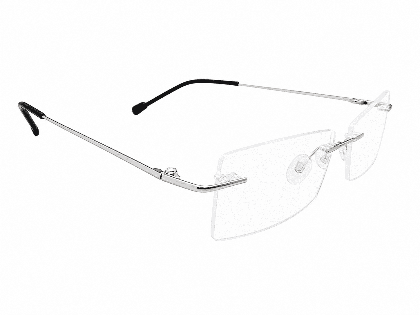 Soft edge silver black rimless frames with lightweight rimless design suitable for prescription lenses and everyday wear