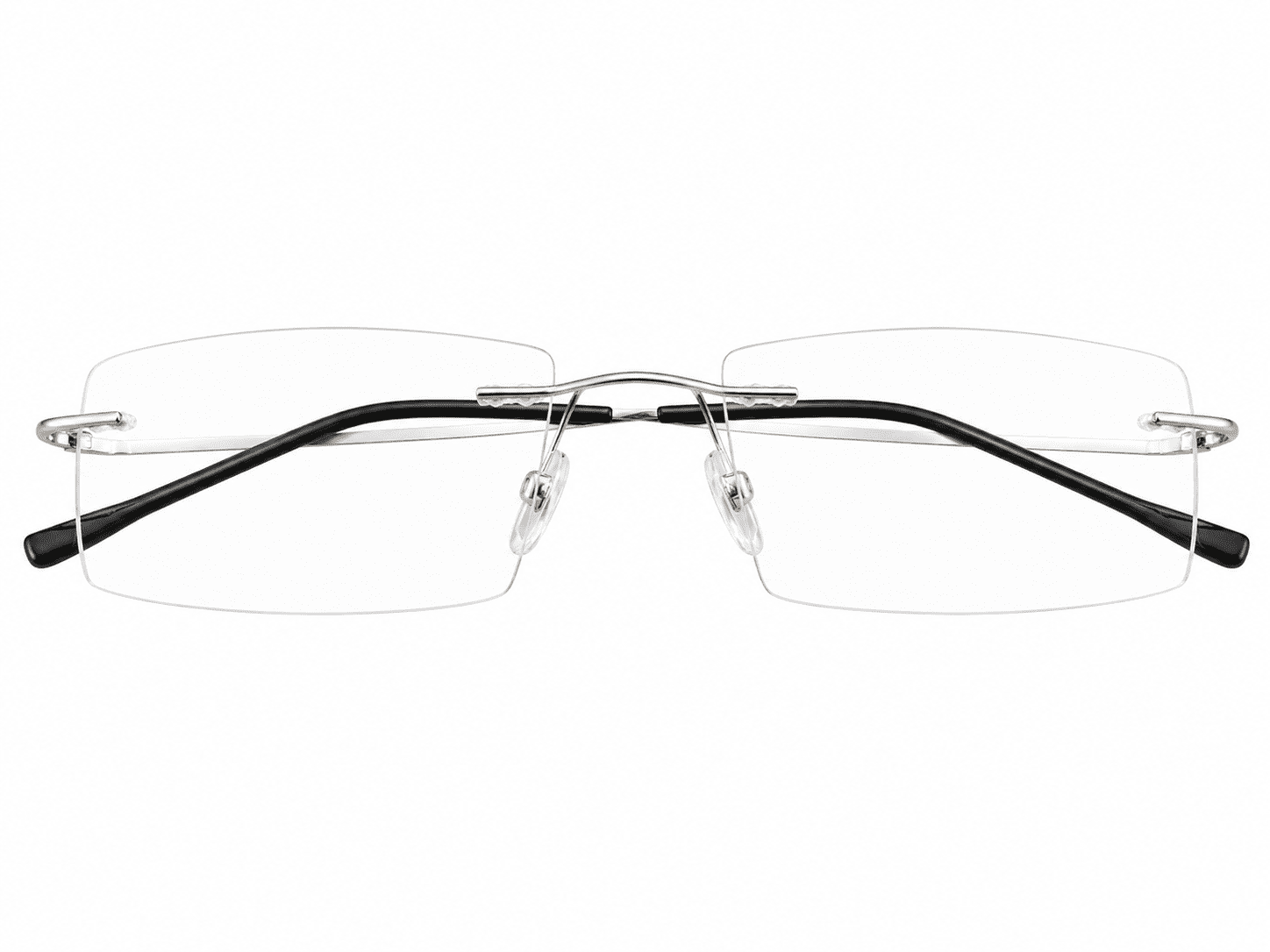 Frameless soft edge Rectangle silver black reading glasses with lightweight modern design and clear reading lenses