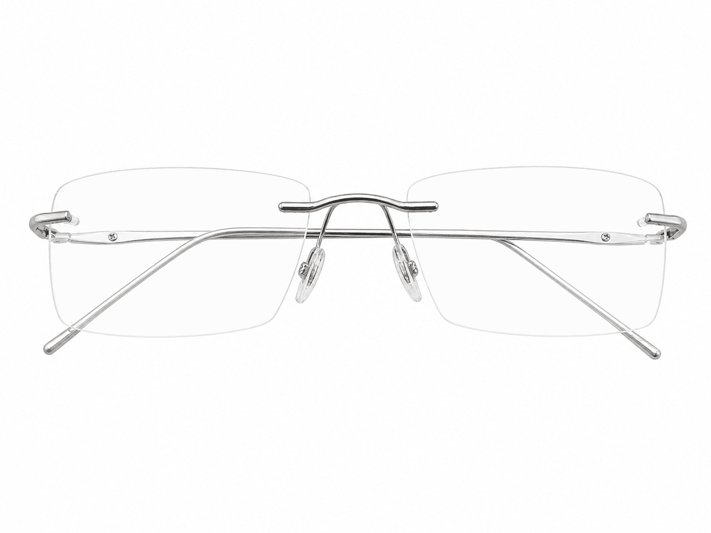 Frameless soft edge rectangle aluminum silver prescription readers with lightweight modern design and clear reading lenses