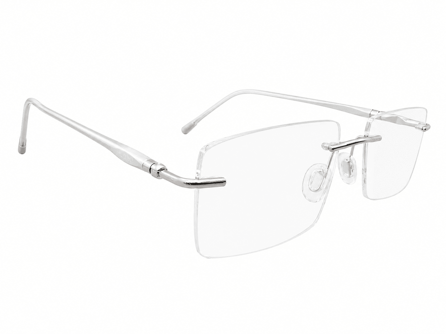 Frameless soft edge aluminum silver eyeglass rectangle frames with lightweight premium design suitable for prescription lenses and everyday wear