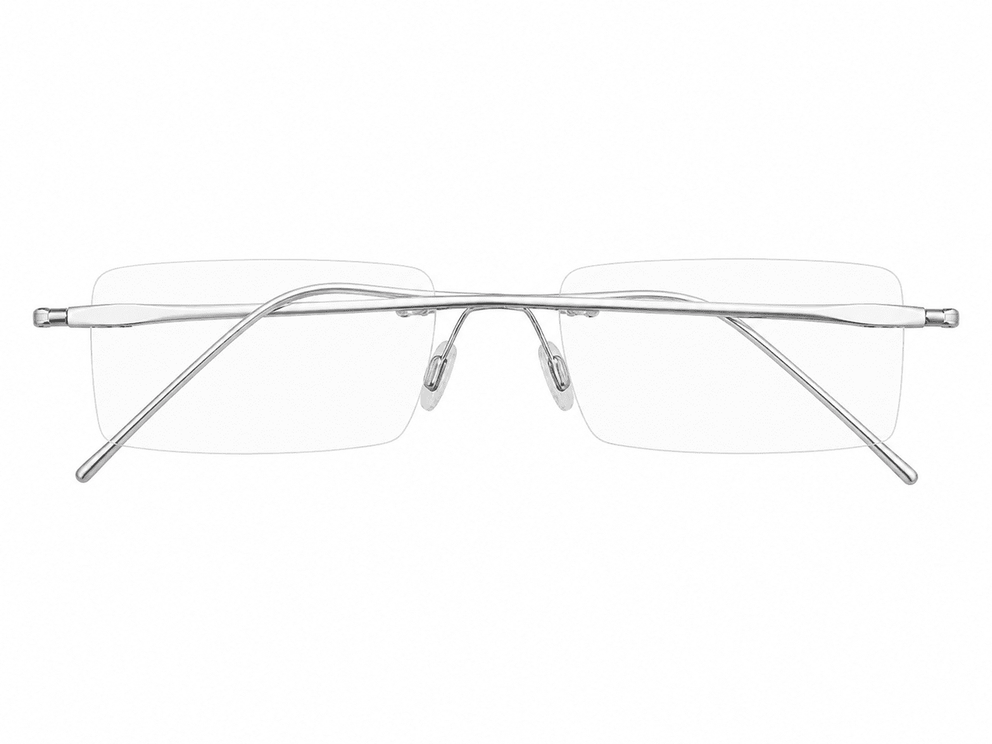 Frameless soft edge aluminum silver eyeglass rectangle frames with lightweight premium design suitable for prescription lenses and everyday wear