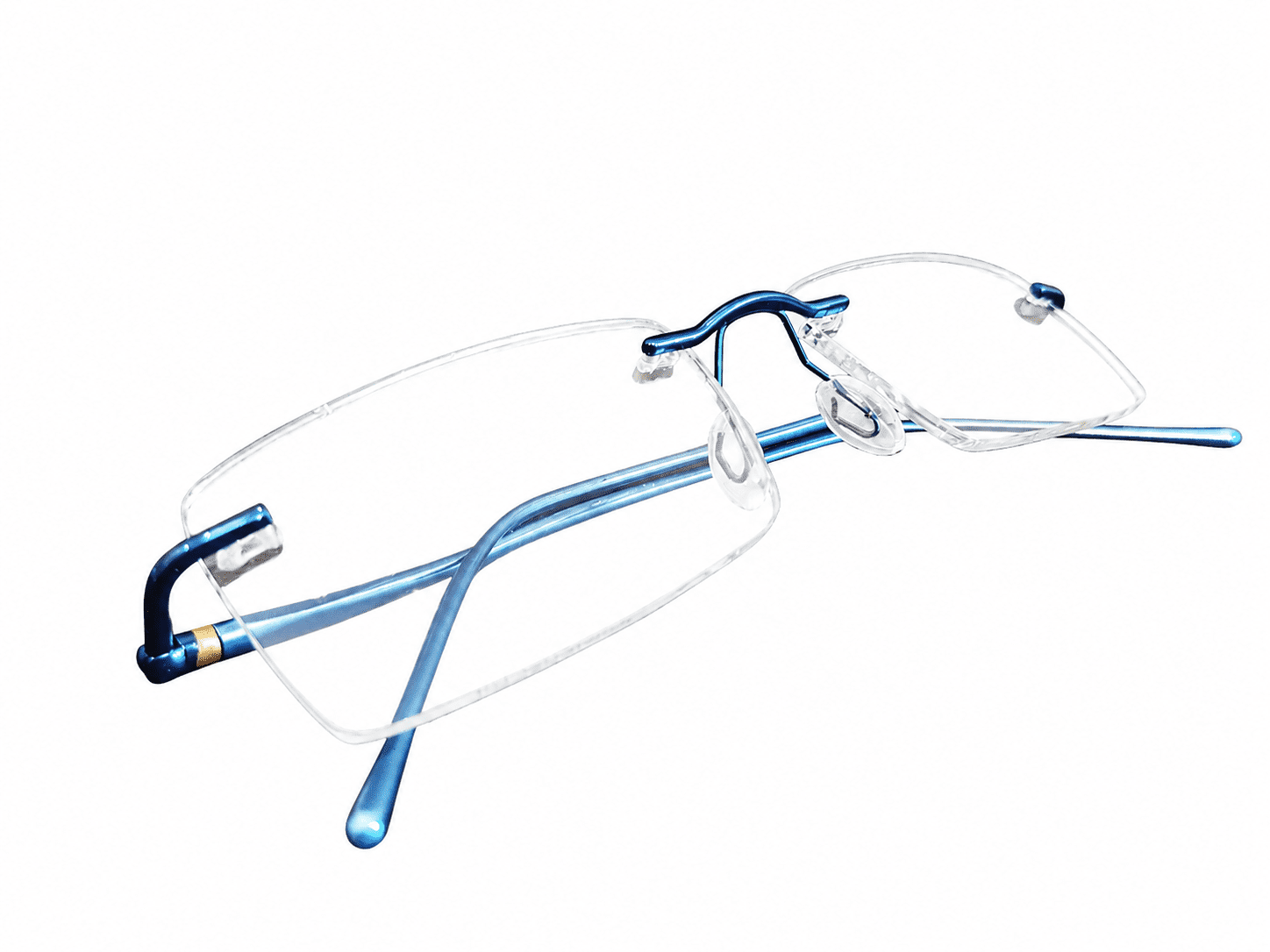 Frameless soft edge rectangle aluminum blue stylish reading glasses with lightweight modern design and clear reading lenses