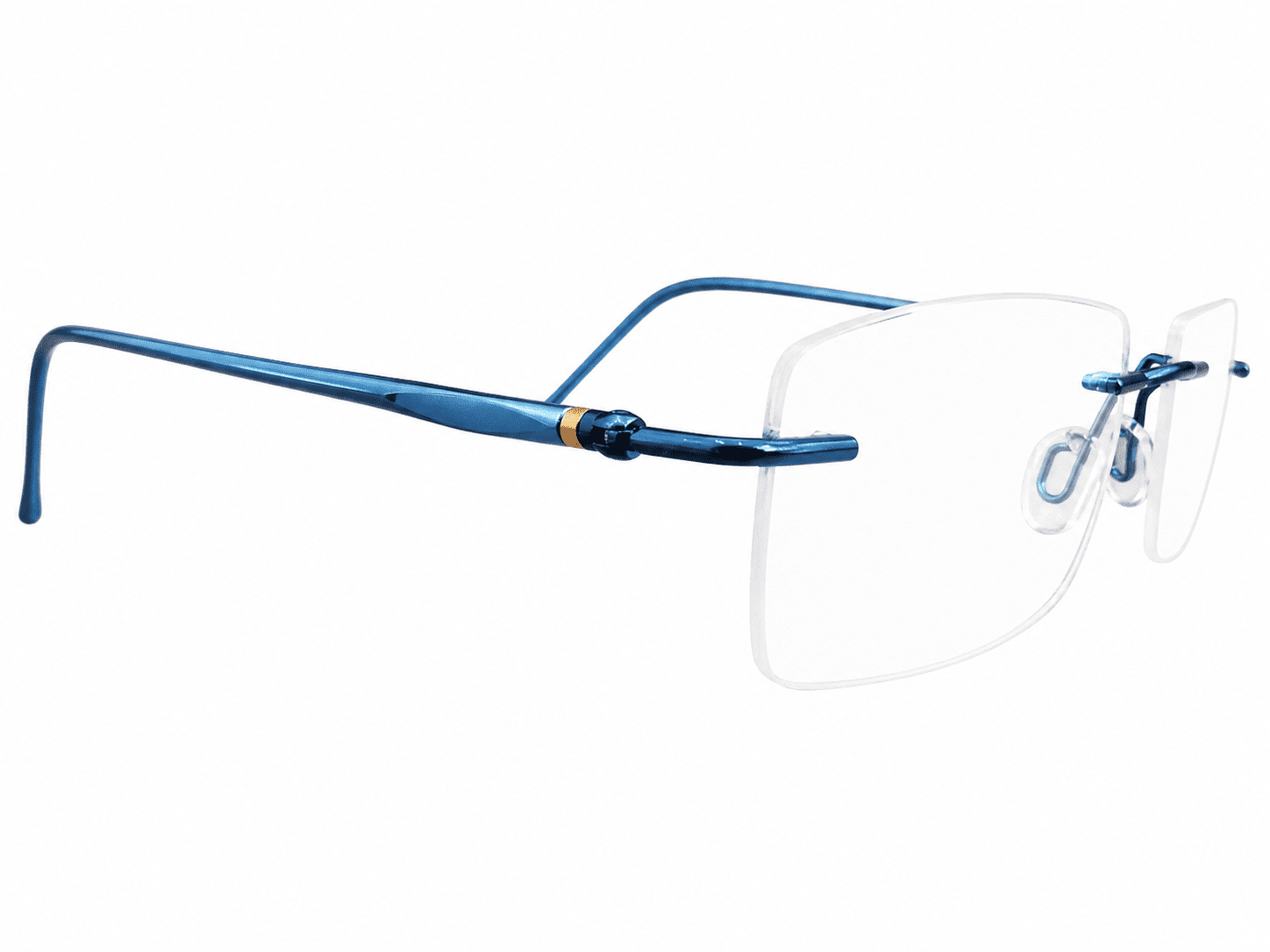 Frameless soft edge rectangle aluminum blue stylish reading glasses with lightweight modern design and clear reading lenses
