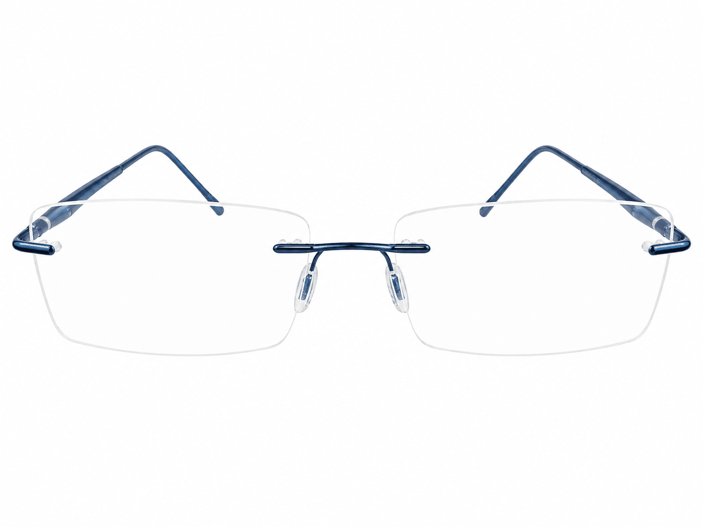 Frameless soft edge rectangle aluminum blue stylish reading glasses with lightweight modern design and clear reading lenses